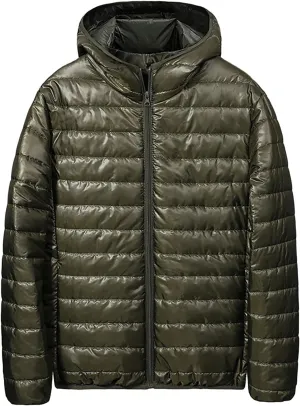 BIFUTON Men's Lightweight Puffer Down Jackets Detachable Zipper Hoodies Winter Coat Cotton Padded Coat for Travel Ski Jackets