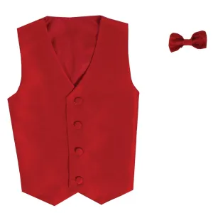 Big Boys Red Poly Silk Vest Bowtie Special Occasion Set 8-14