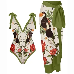 Bikini Lace Up Swimwear Set Long Skirt Chiffon