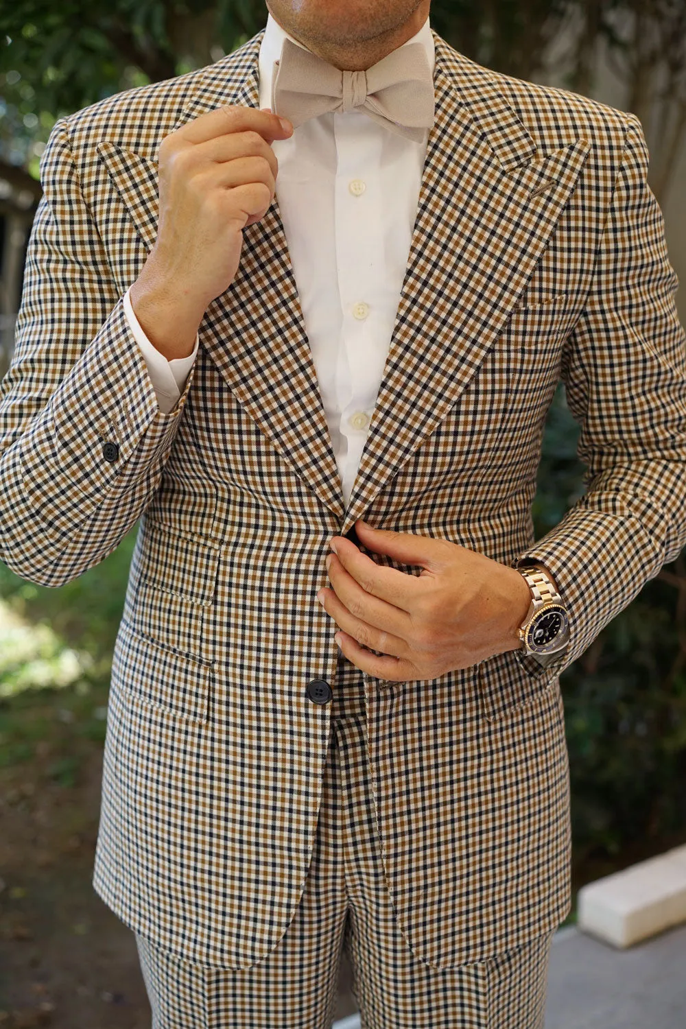 Biscotti Cream Linen Self Bow Tie