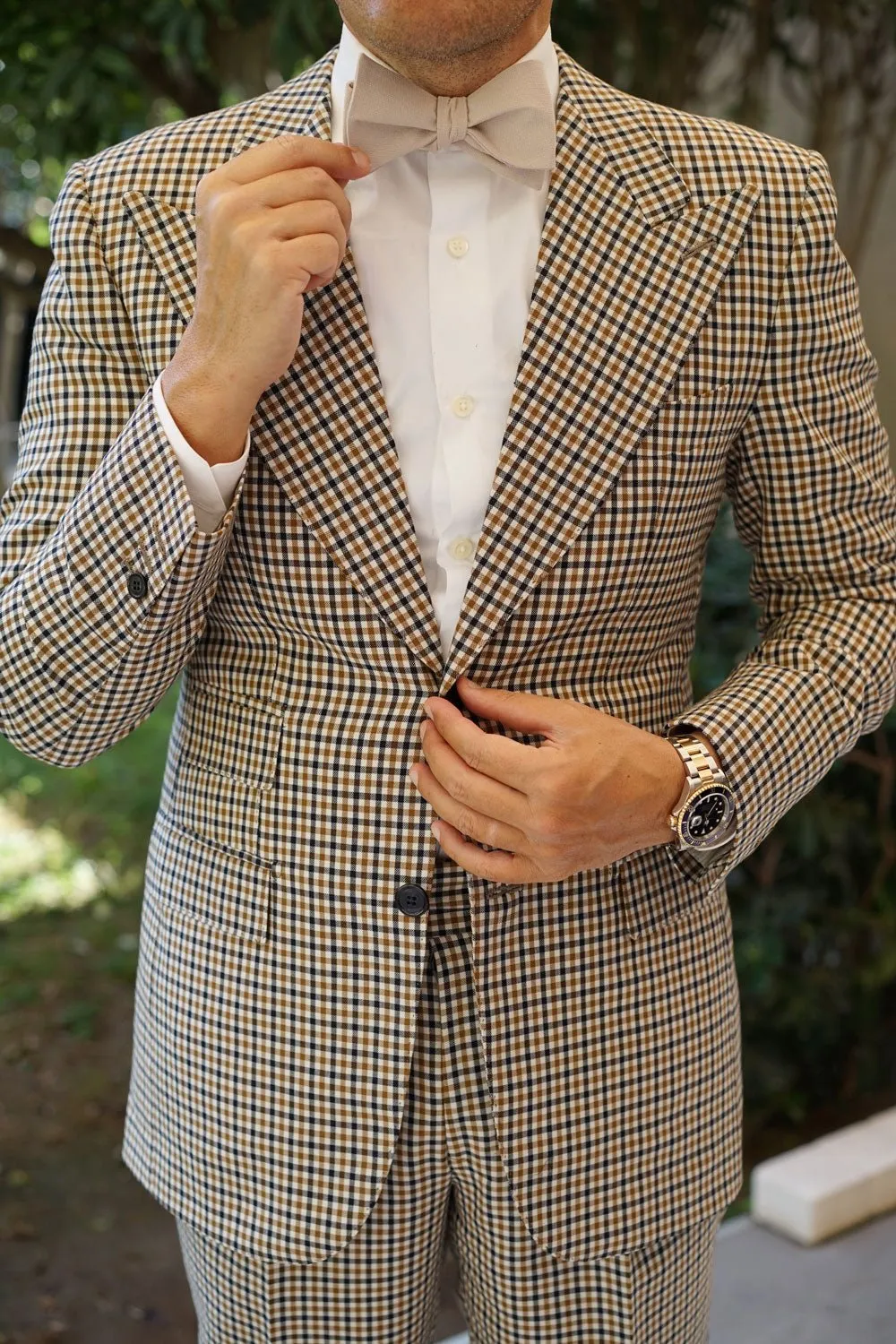 Biscotti Cream Linen Self Bow Tie
