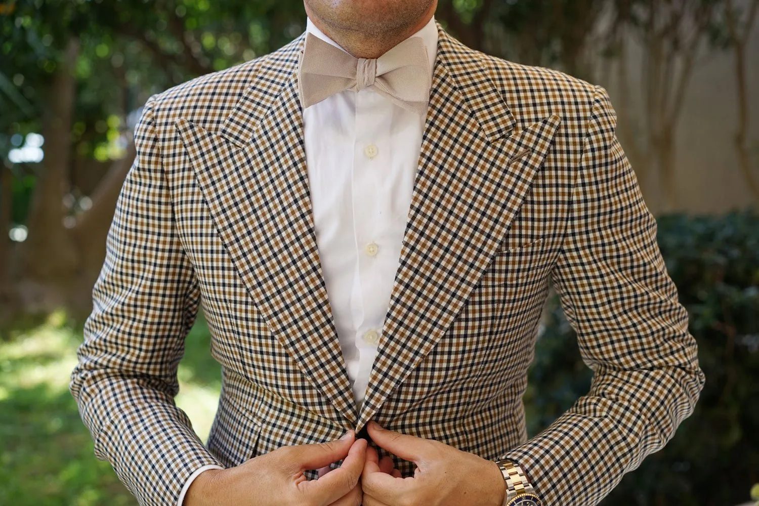 Biscotti Cream Linen Self Bow Tie