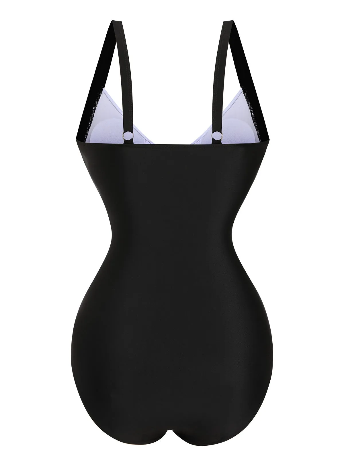 Black 1930s Wide-Straps Flowers Swimsuit