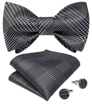 Black & White Checkered Houndstooth Matching Bowtie Set (3pc)
