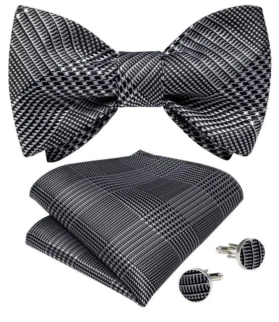 Black & White Checkered Houndstooth Matching Bowtie Set (3pc)