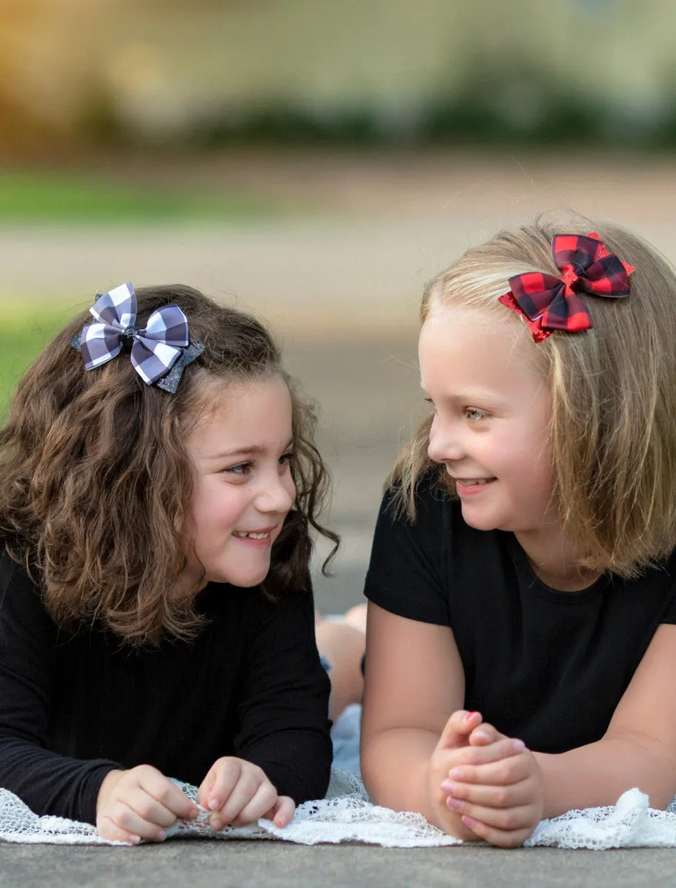 Black & White Glittery Buffalo Plaid Bow
