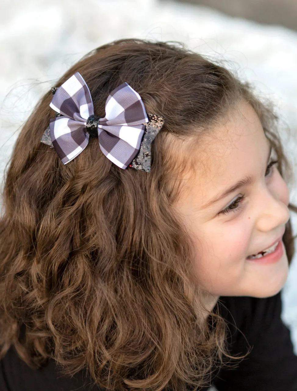 Black & White Glittery Buffalo Plaid Bow