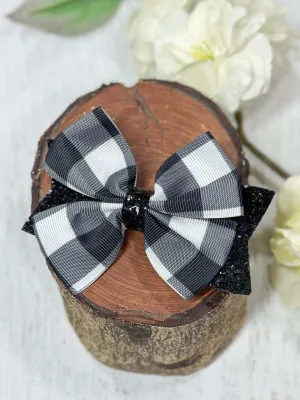 Black & White Glittery Buffalo Plaid Bow