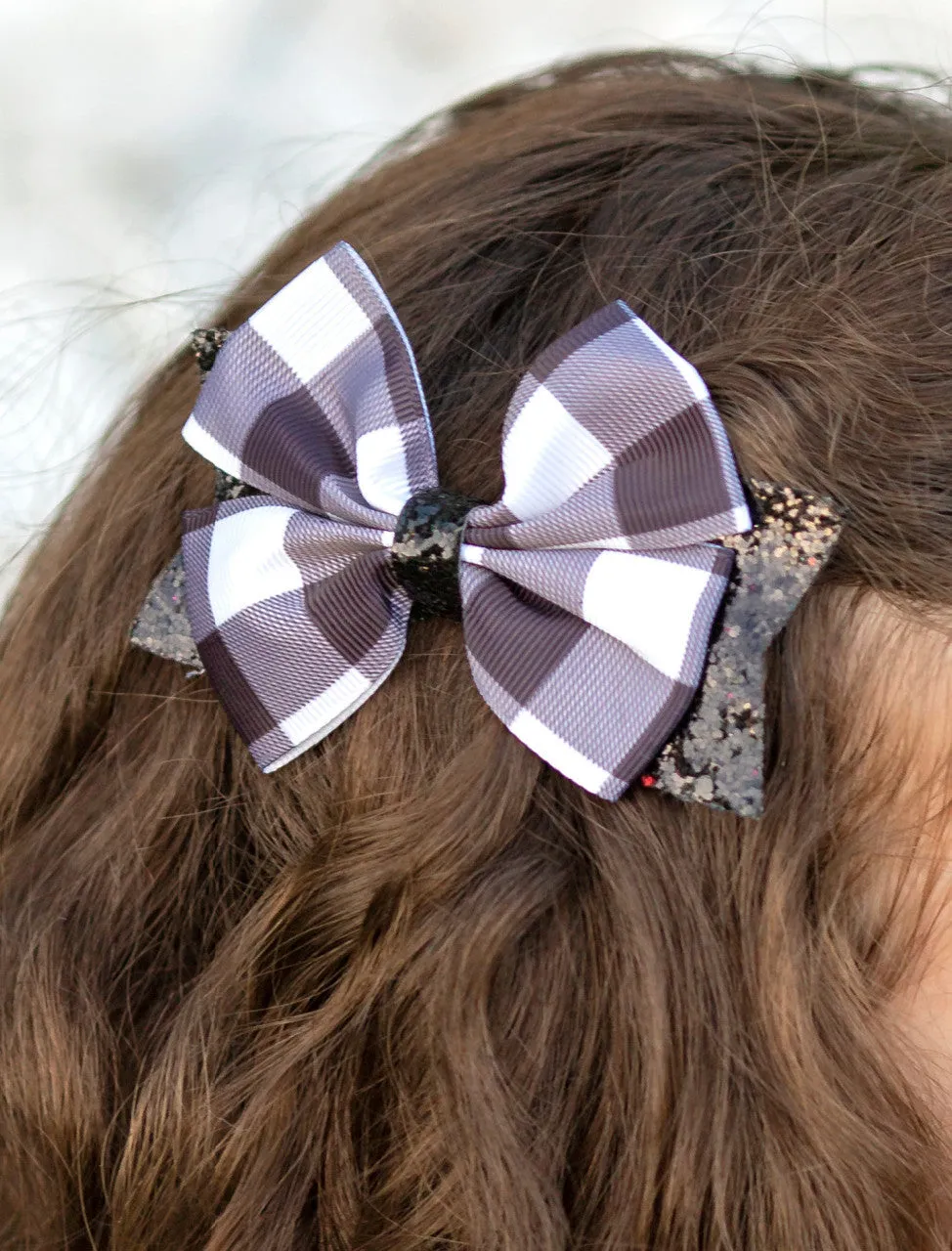 Black & White Glittery Buffalo Plaid Bow
