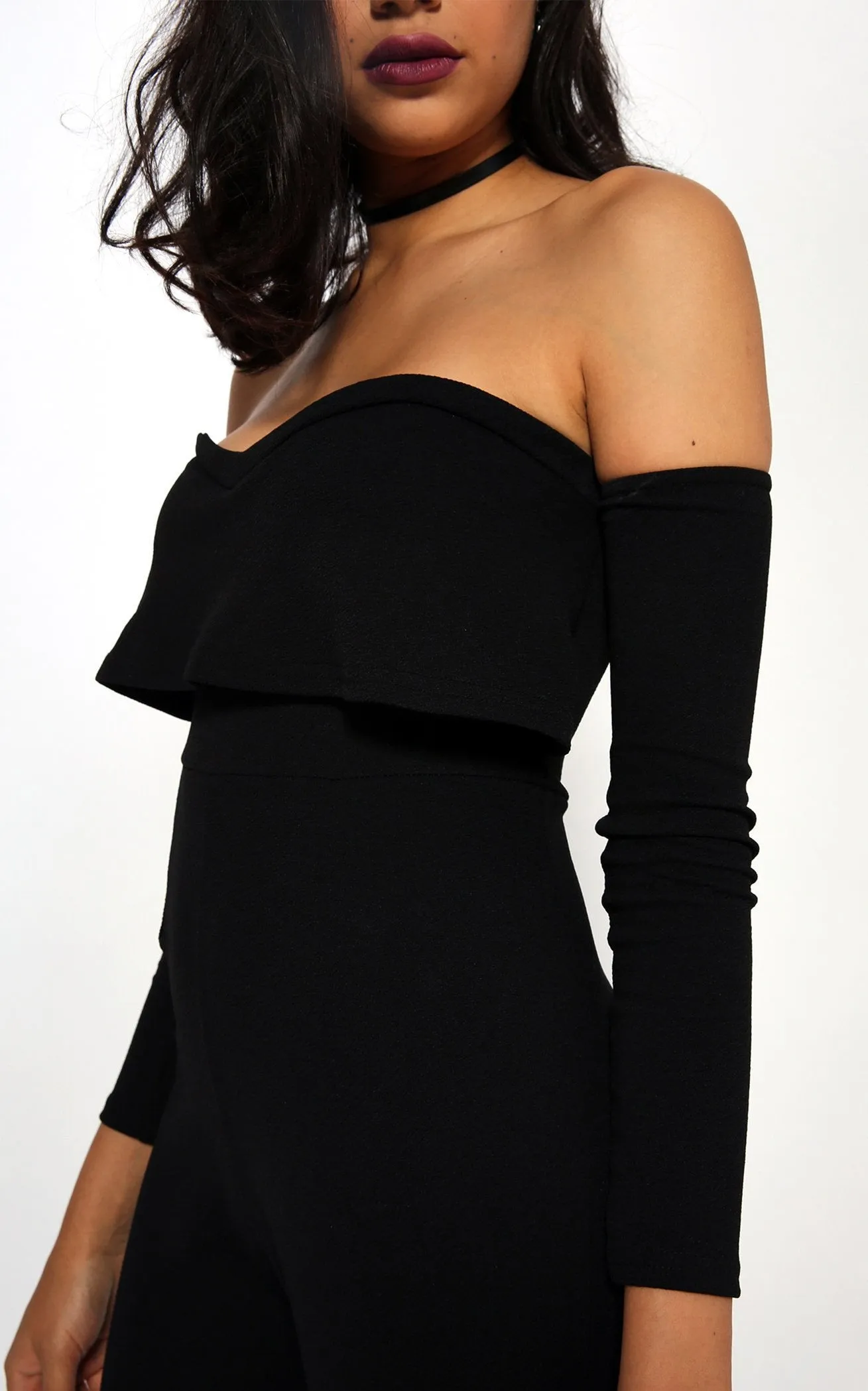 Black Bardot Crepe Jumpsuit