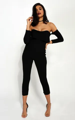 Black Bardot Crepe Jumpsuit