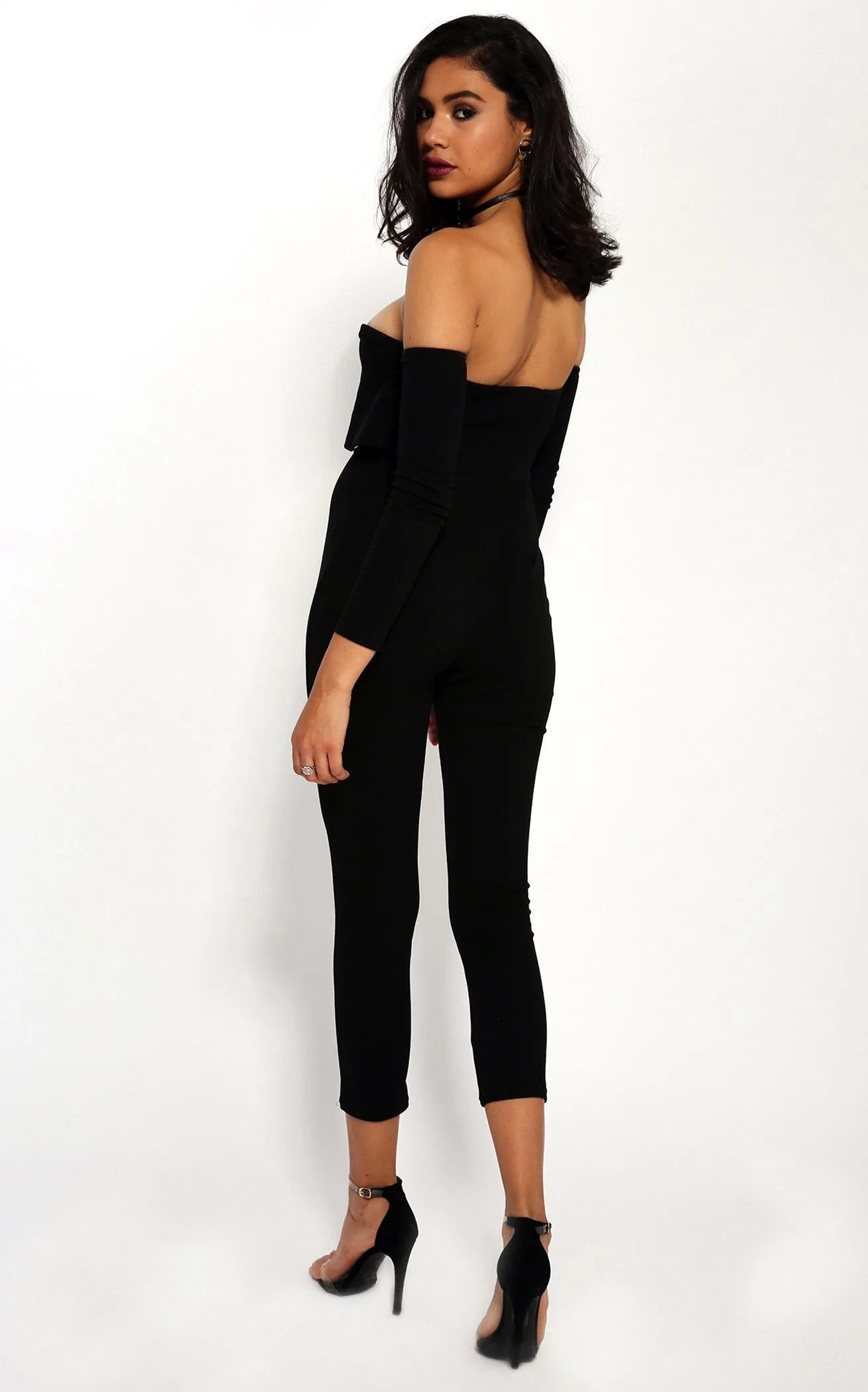 Black Bardot Crepe Jumpsuit
