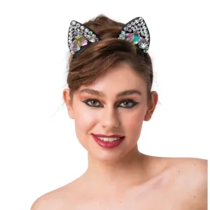 Black Cat Ears With Jewels Headband Sparkling Fancy Dress
