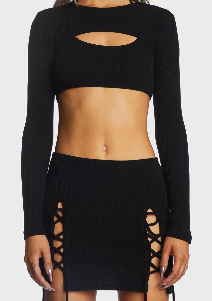Black Crop Top And Tie Slit Skirt Set