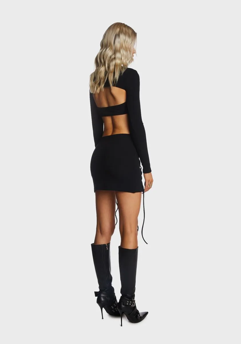 Black Crop Top And Tie Slit Skirt Set