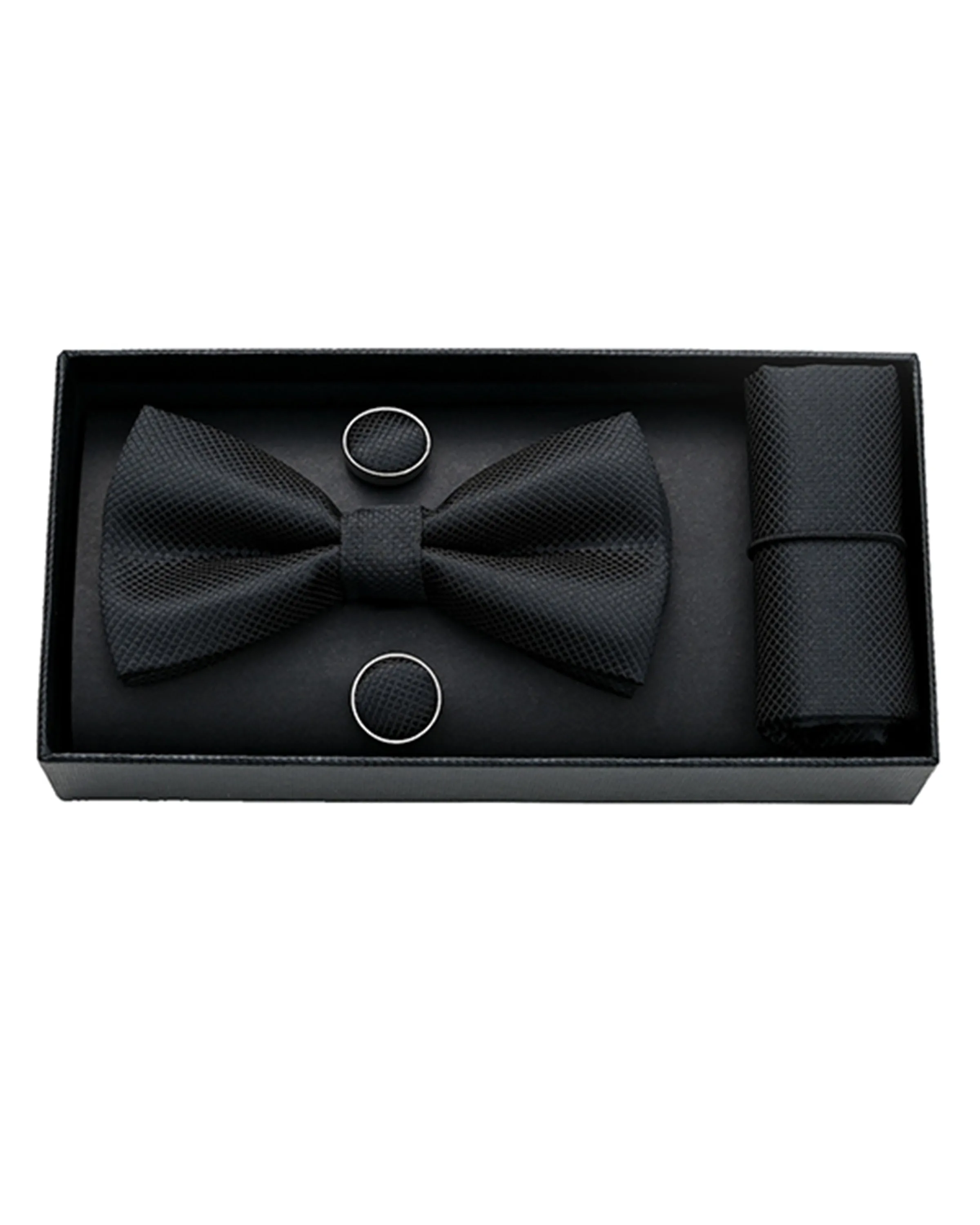 Black Crosshatch Texture Bowtie Set