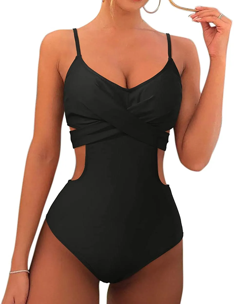 Black Cutout High Waisted Monokini One Piece Swimsuits
