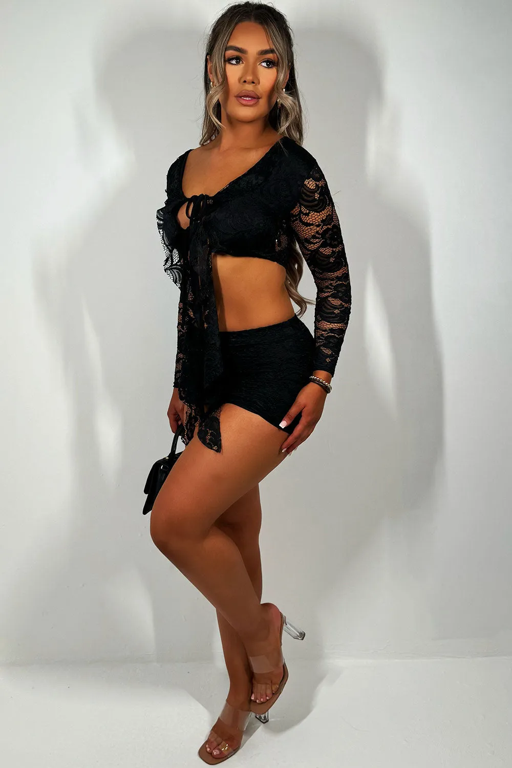 Black Lace Skirt And Top Set Festival Outfit With Frill Detail