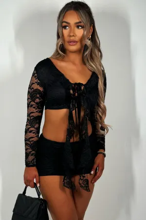 Black Lace Skirt And Top Set Festival Outfit With Frill Detail