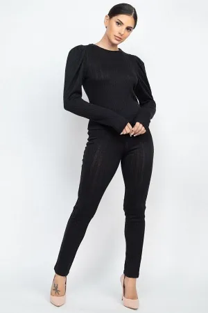 Black Long Sleeve and Full Length Pants Women's Set