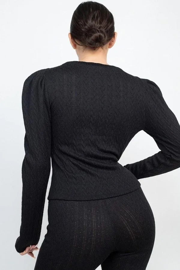 Black Long Sleeve and Full Length Pants Women's Set