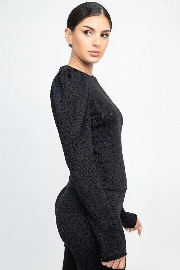 Black Long Sleeve and Full Length Pants Women's Set