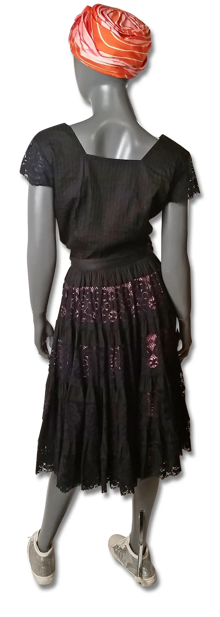 Black Pintuck/Lace 1960s Skirt and Top