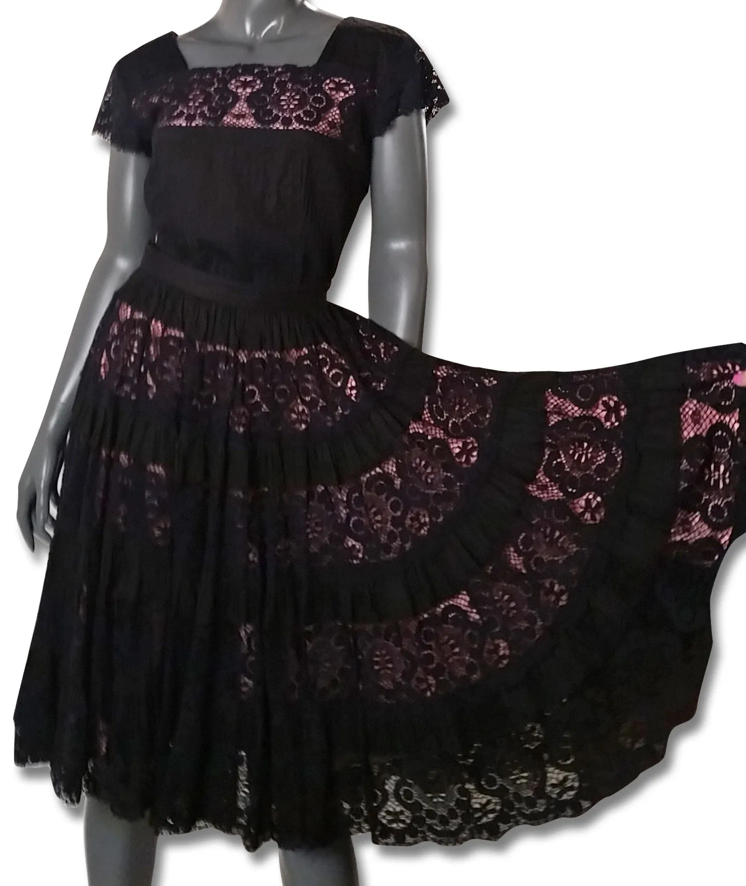 Black Pintuck/Lace 1960s Skirt and Top