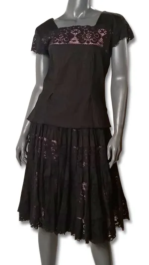 Black Pintuck/Lace 1960s Skirt and Top