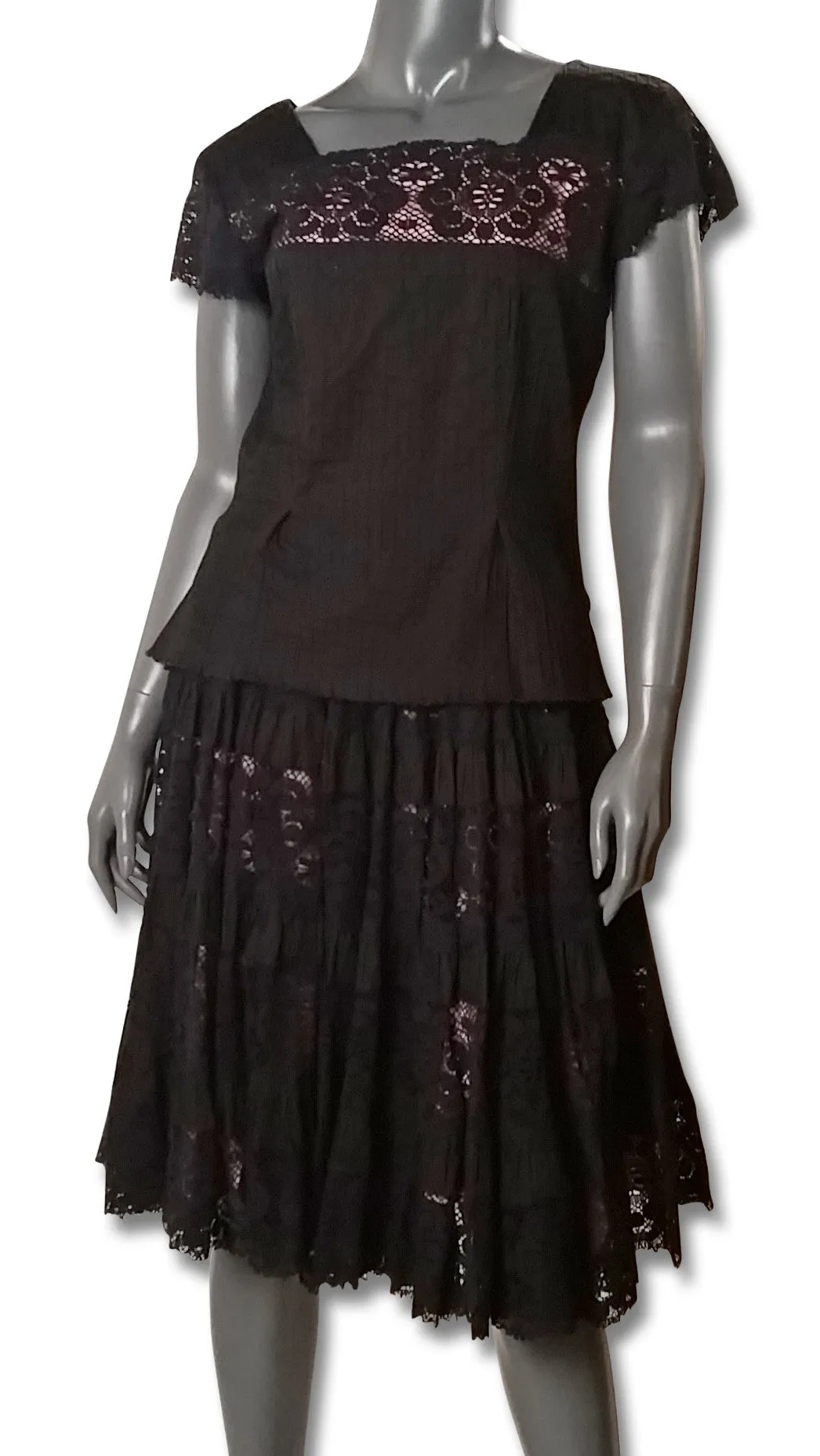 Black Pintuck/Lace 1960s Skirt and Top