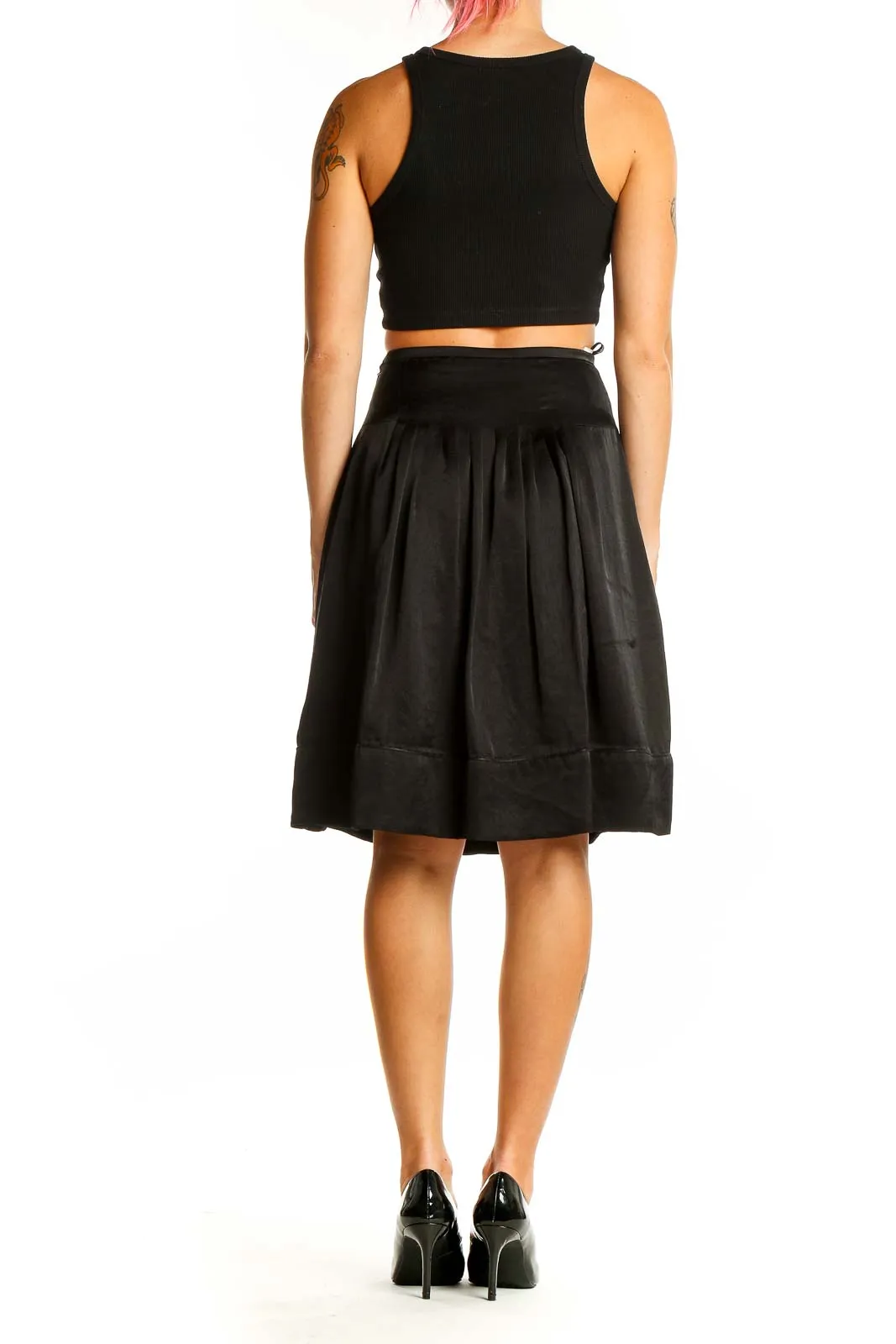 Black Pleated A-Line Midi Skirt