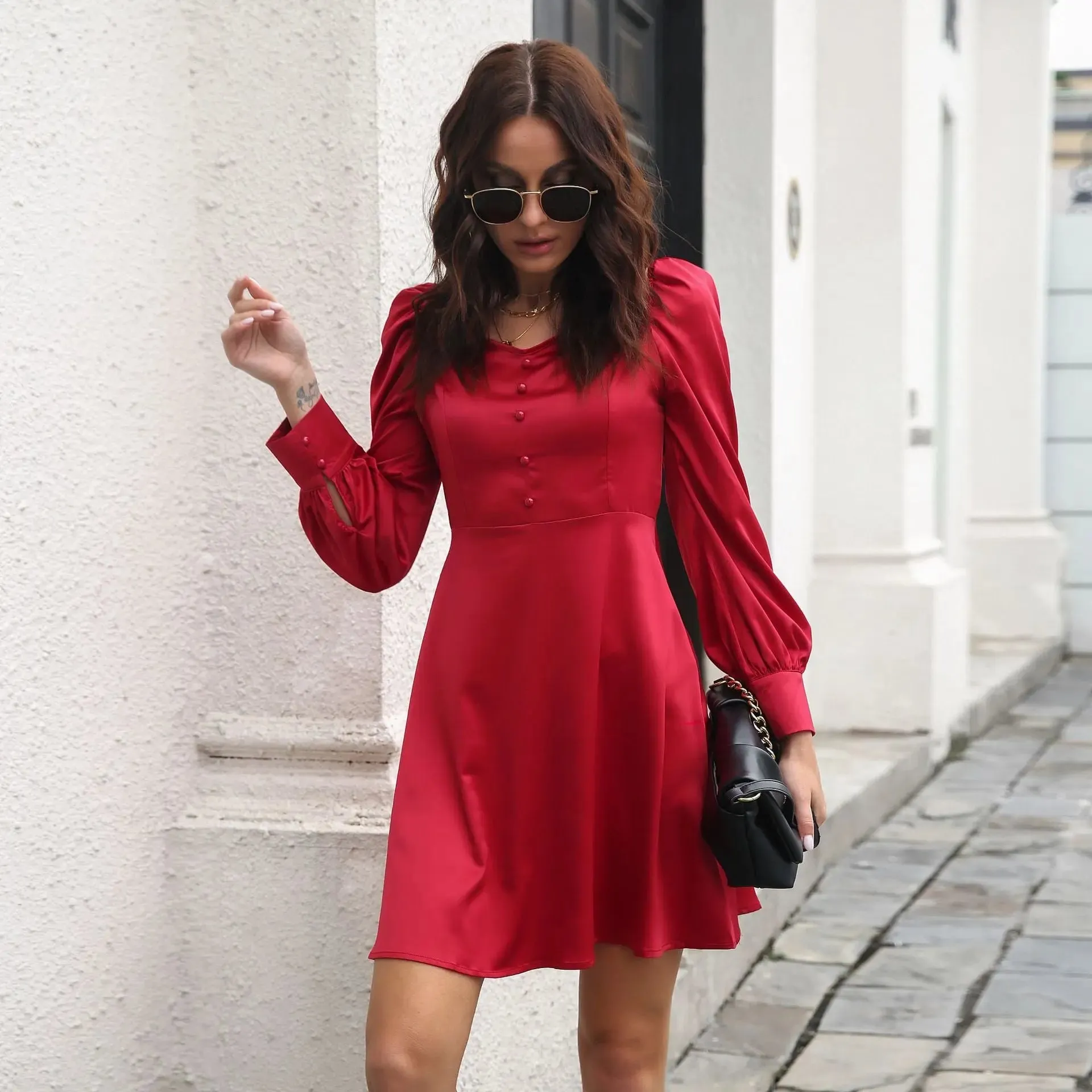 Black puff sleeve dress