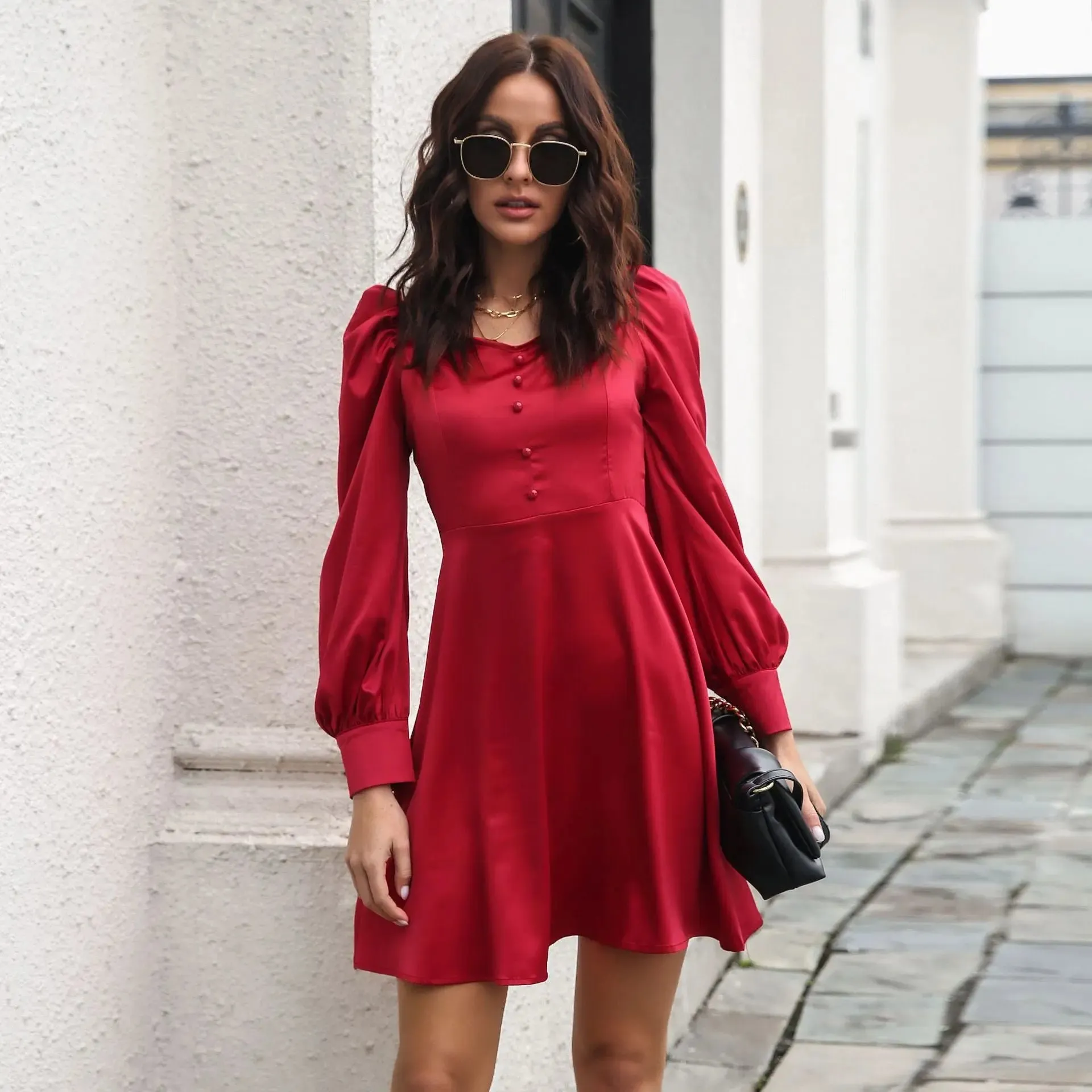 Black puff sleeve dress