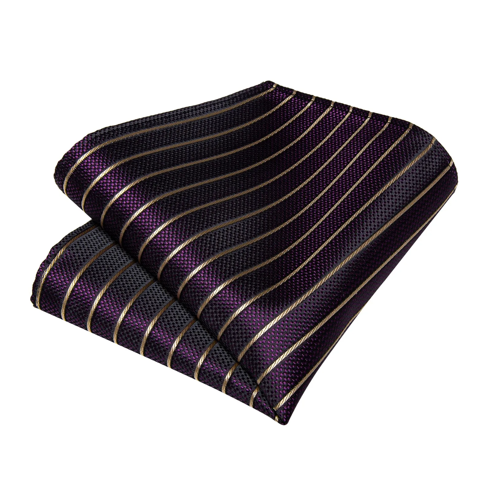 Black Purple Striped Self-tied Bow Tie Pocket Square Cufflinks Set