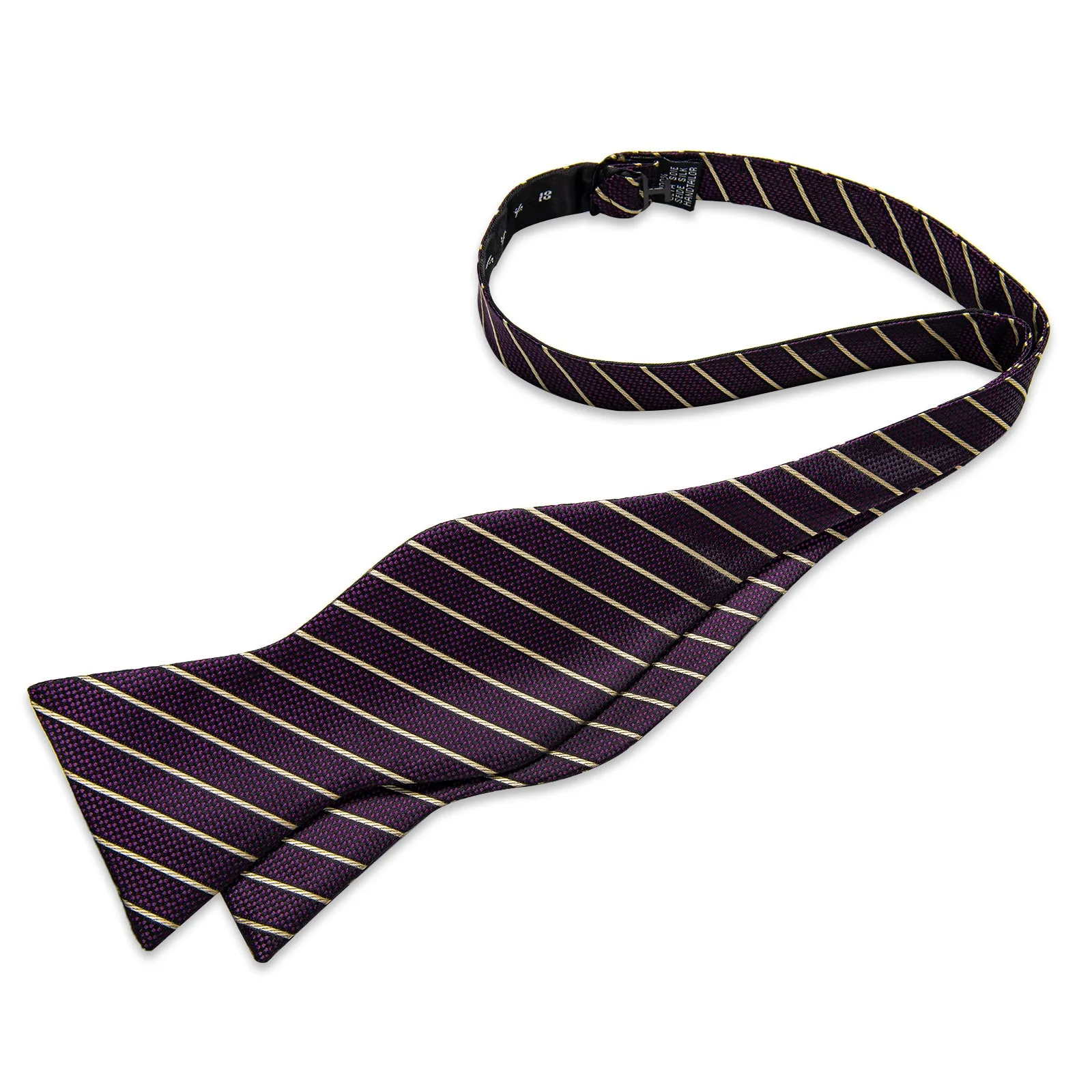 Black Purple Striped Self-tied Bow Tie Pocket Square Cufflinks Set