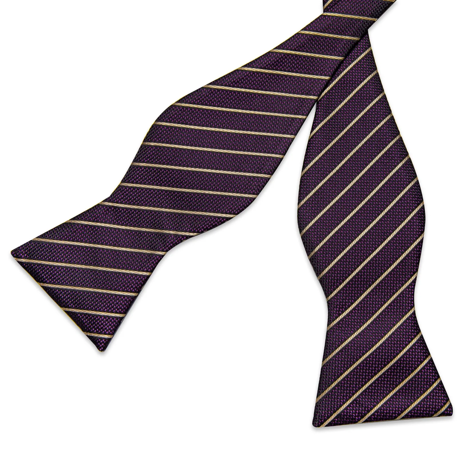 Black Purple Striped Self-tied Bow Tie Pocket Square Cufflinks Set