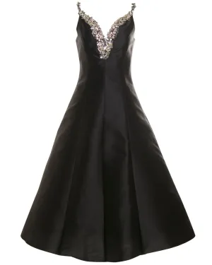 Black Rhinestone Strap Sweetheart Midi Dress