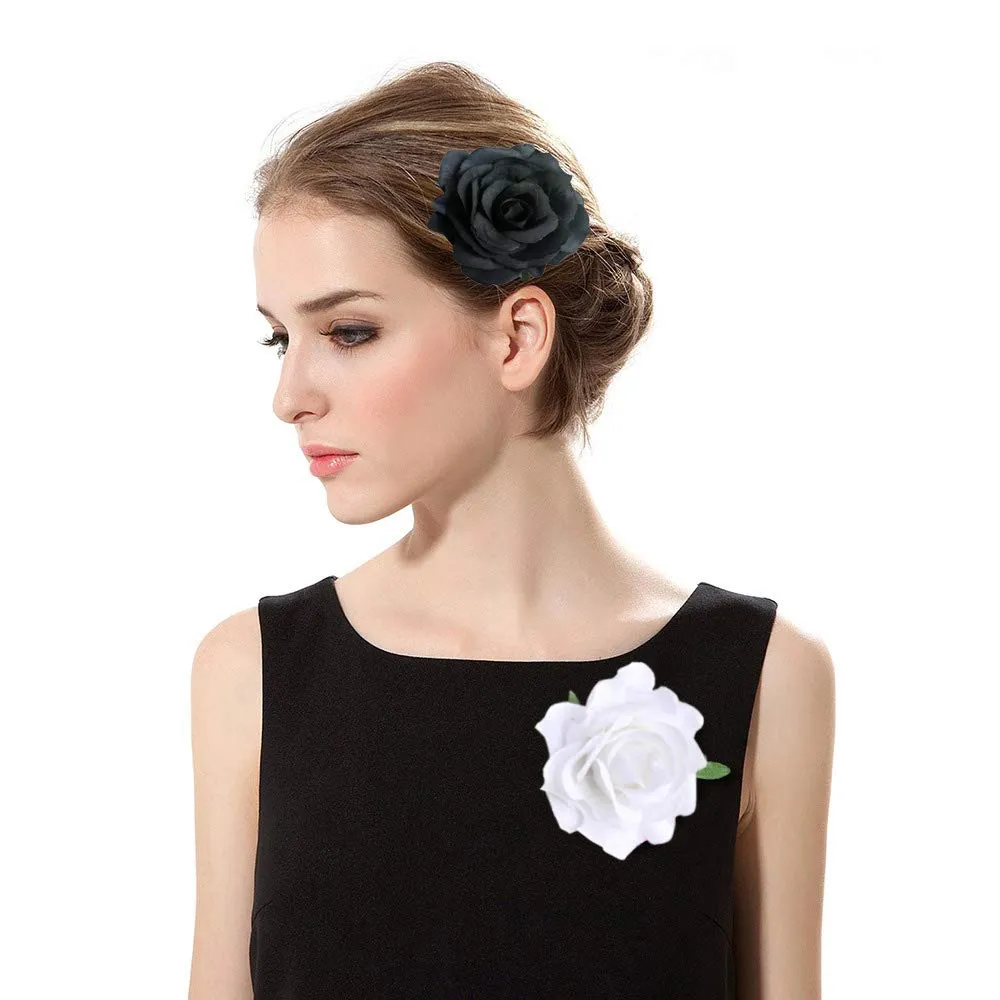 Black Rose Flower Hair Clips Flower Brooch Pin Up Mexican Flamenco Dancer Fabric Flowers Headwear Barrette Styling Tools Accessories for Women Girls Birthday Christmas Party Gifts Decoration 1pcs
