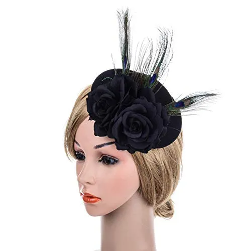 Black Rose Flower Hair Clips Flower Brooch Pin Up Mexican Flamenco Dancer Fabric Flowers Headwear Barrette Styling Tools Accessories for Women Girls Birthday Christmas Party Gifts Decoration 1pcs