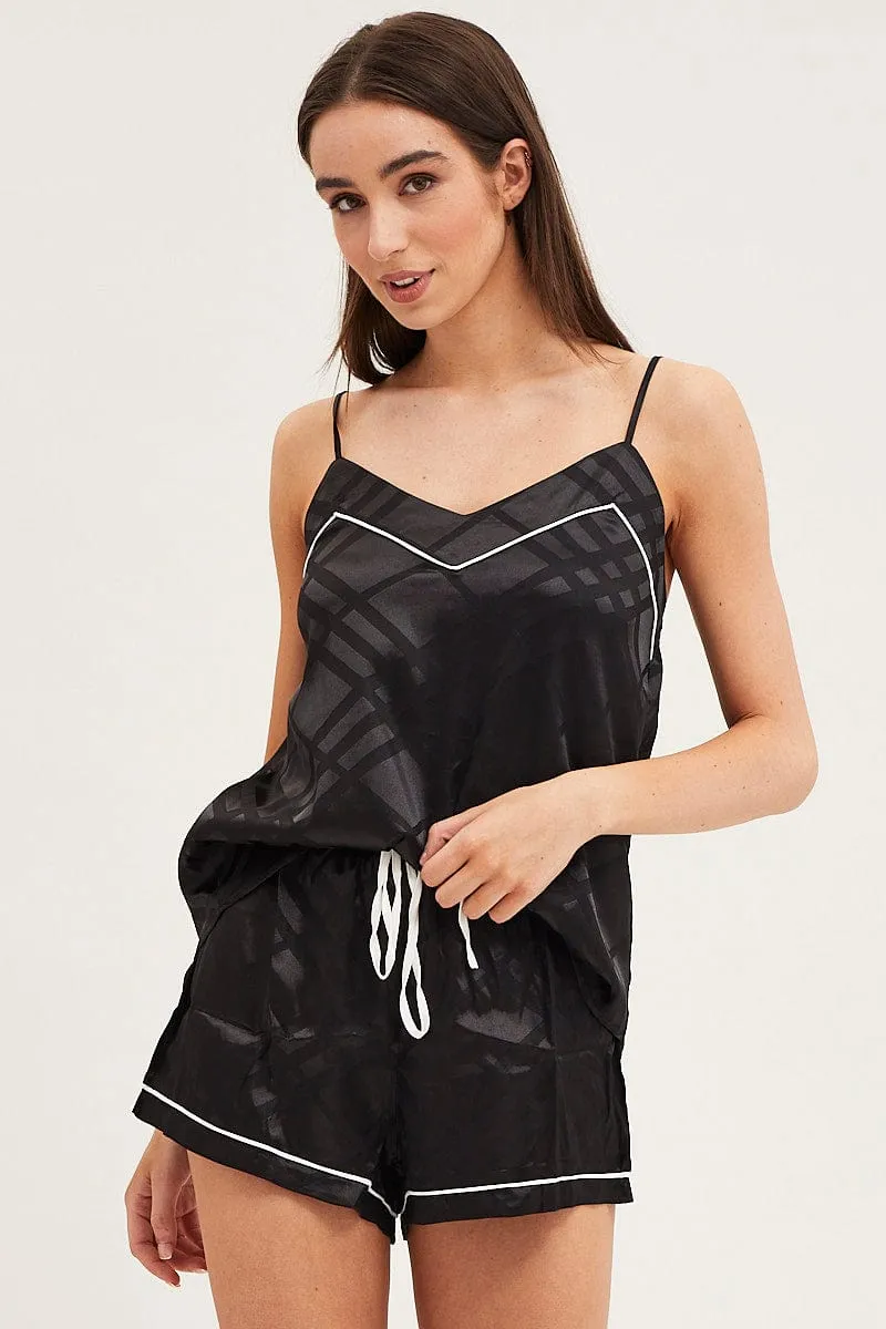 Black Satin Pajamas Set Sleeveless