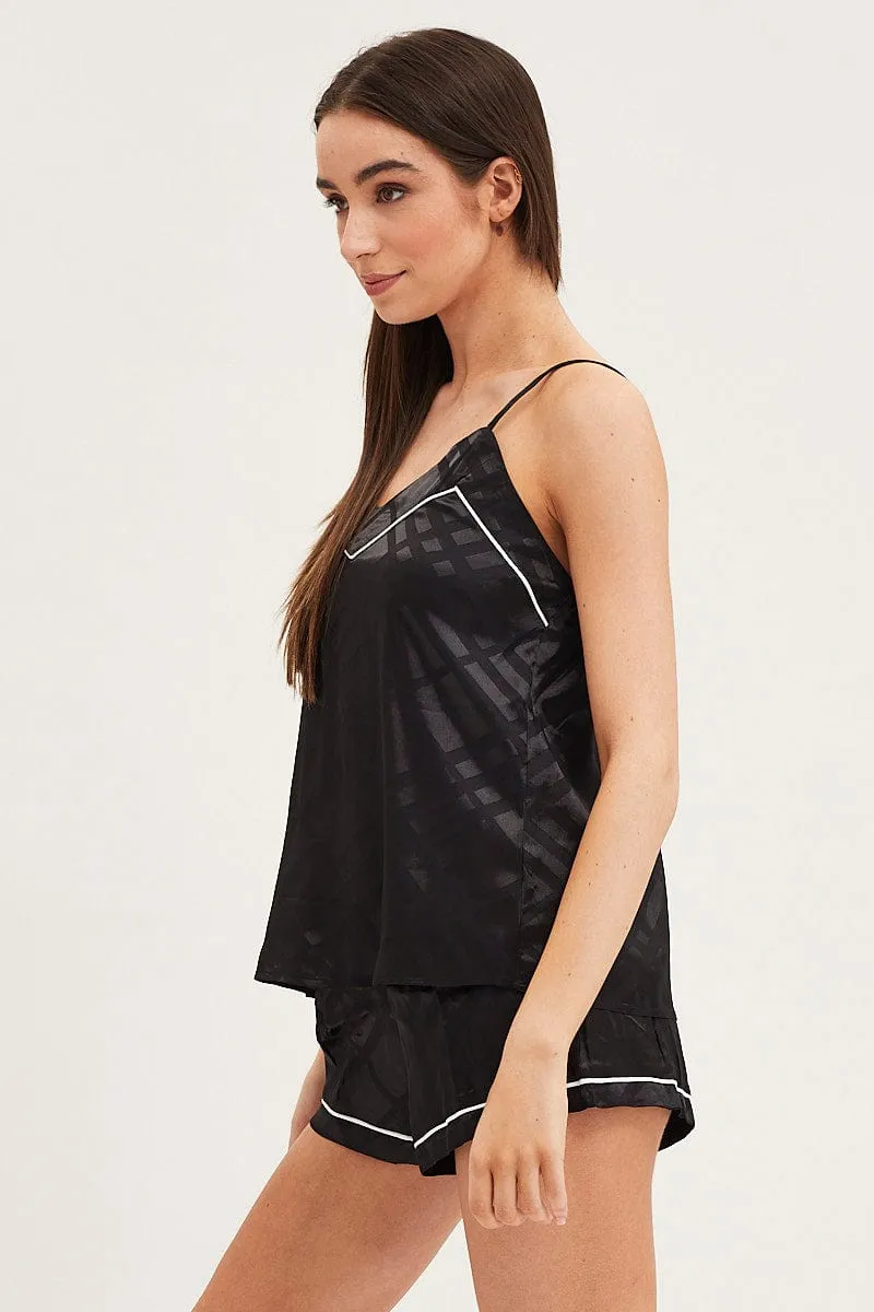 Black Satin Pajamas Set Sleeveless