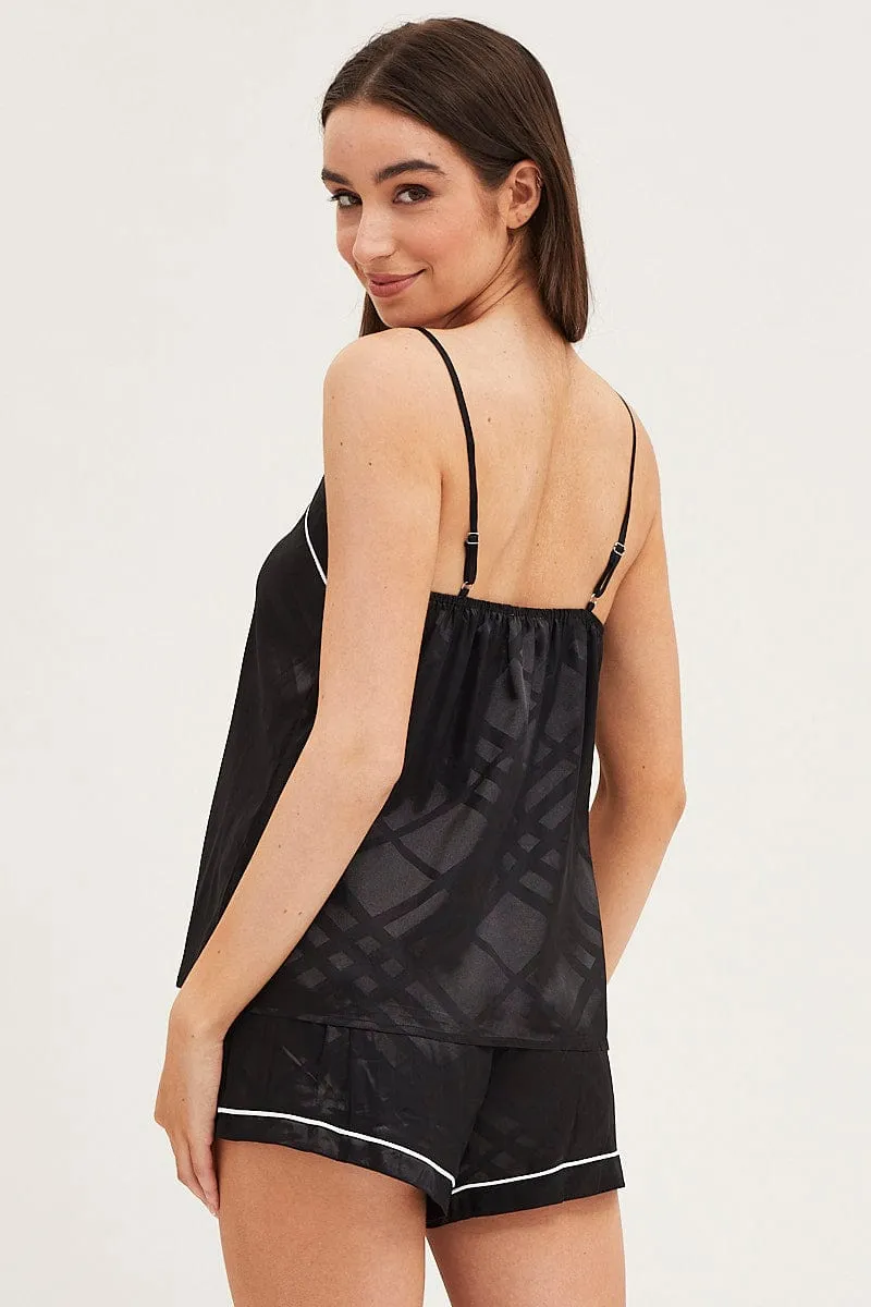Black Satin Pajamas Set Sleeveless