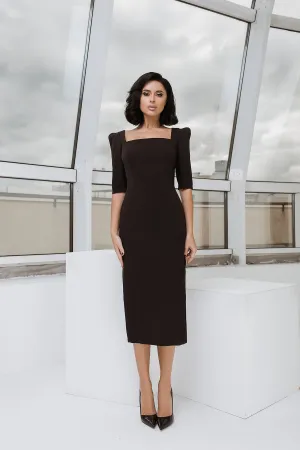 Black Square Neckline Midi Dress