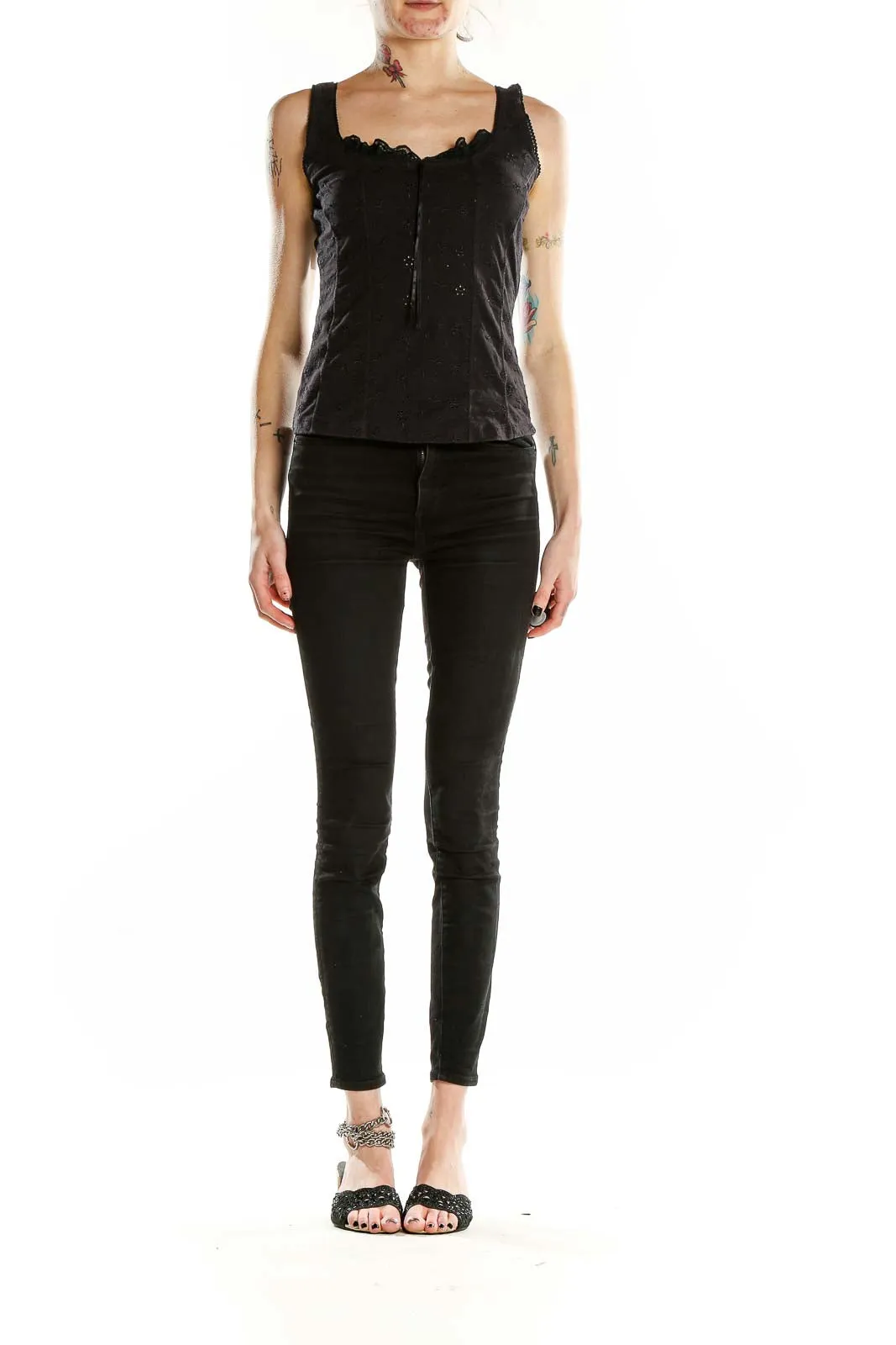 Black Sweetheart Neck Blouse