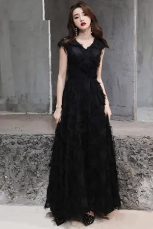 Black V-neck Short Sleeves Long Party Dress Prom Dress