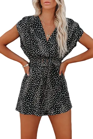 Black V Neck Wrap Romper with Belt