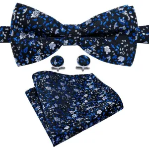 Black, White & Blue Floral Matching Bowtie Set (3pc)