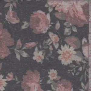 Black/Clay Floral Slub Jersey Knit Fabric