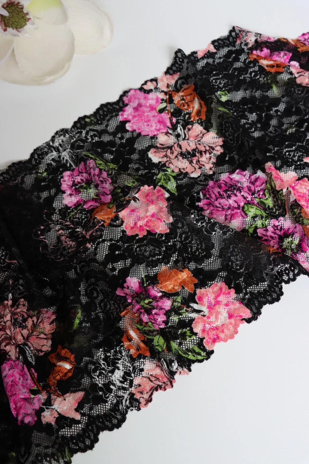 Black/Pink/Coral/Blush Floral 11" Wide Stretch Lace