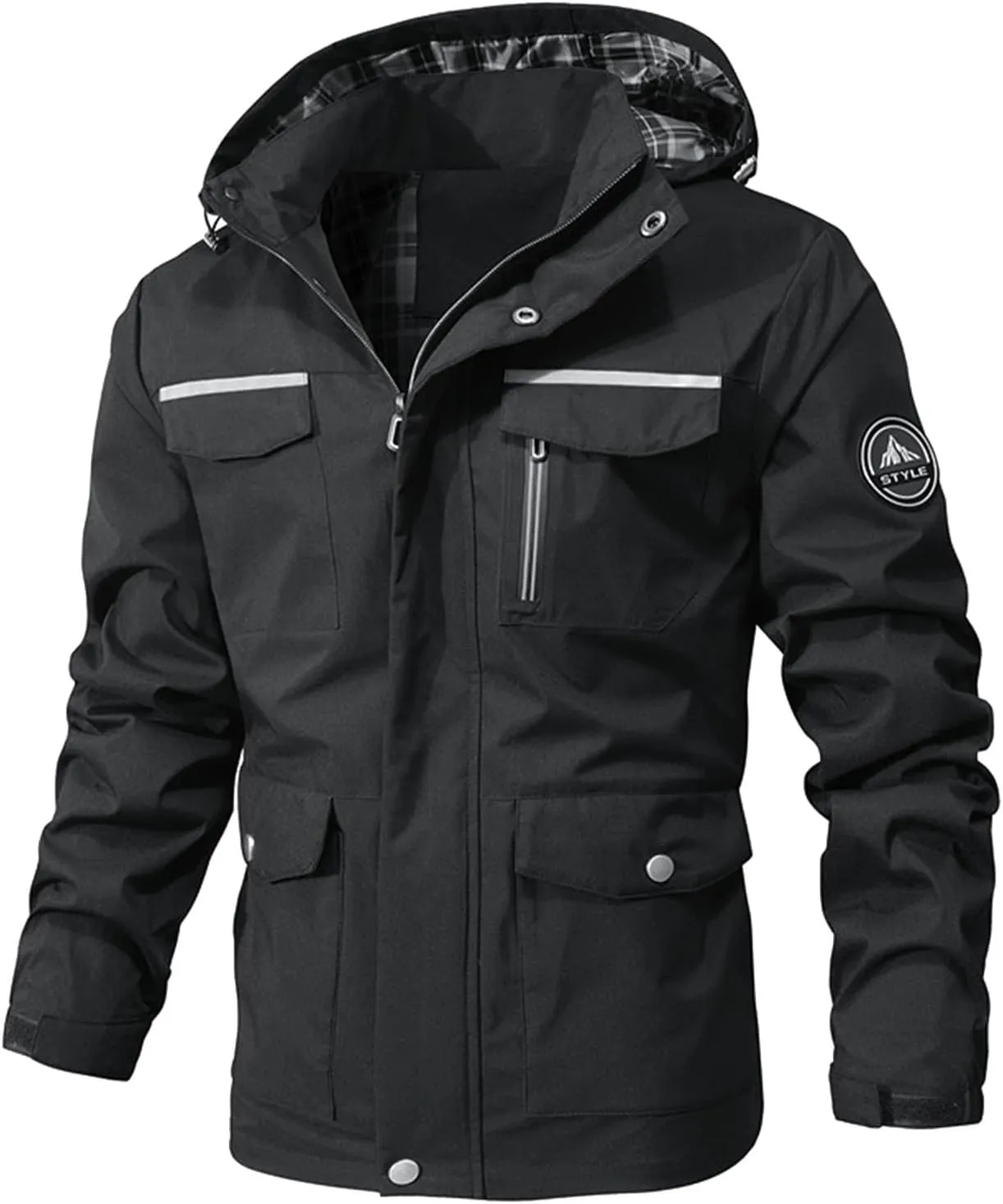 Blazer Rain Jacket for Men Lightweight Soft Shell Mountain Windbreaker Hooded Coat Work Coats with Cargo Pockets